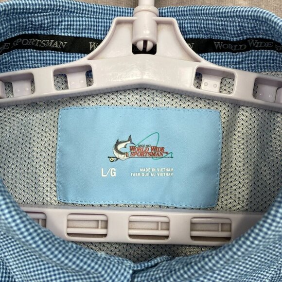 World Wide Sportsman Fishing Button Shirt Mens L/G Blue Bass Pro Shop RCR Racing - Picture 9 of 14